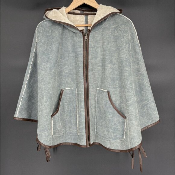 Hei Hei Jackets & Blazers - Anthropologie Hei Hei Women's Reversible Hooded Sherpa Cape L Blue White Poncho